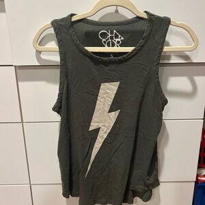 Chaser olive green Tank Top with White Lightning Bolt size small